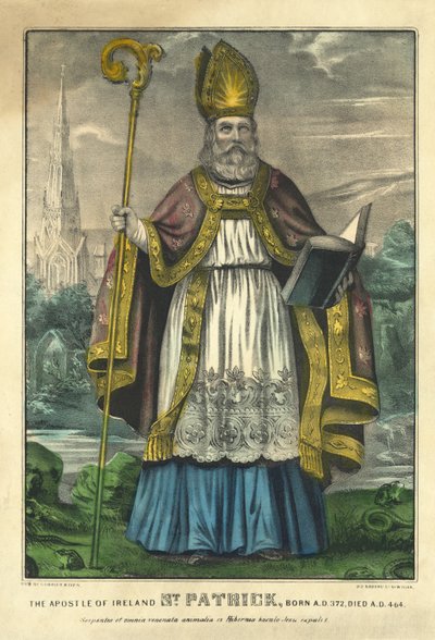 St. Patrick, veröffentlicht von Currier & Ives, um 1860 (handkolorierte Gravur) von American School
